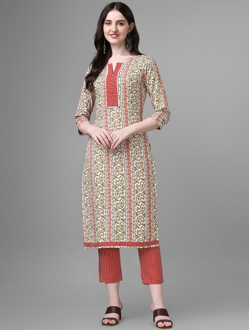 red cotton kurta pant set - 20013025 - Standard Image - 0