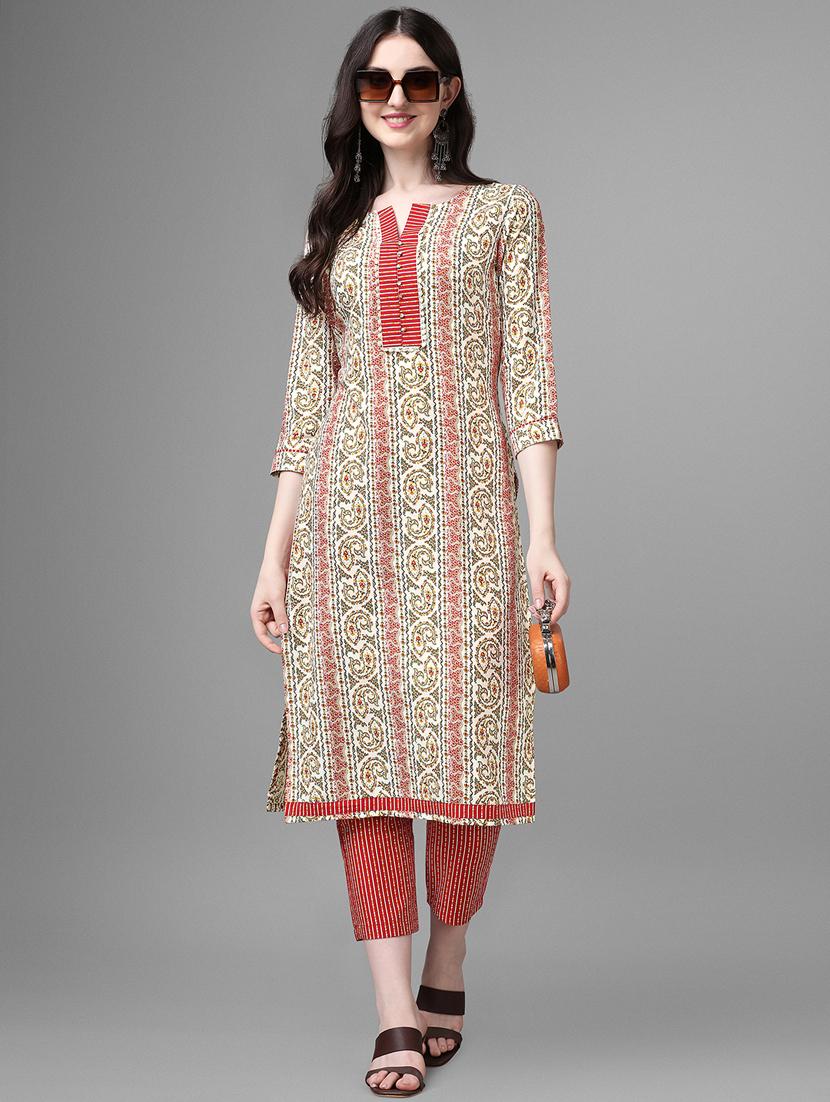 red cotton kurta pant set - 20013025 - Standard Image - 5