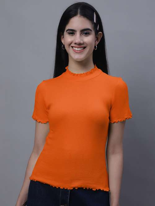 women solid mock neck short sleeves top - 20013034 - Standard Image - 0