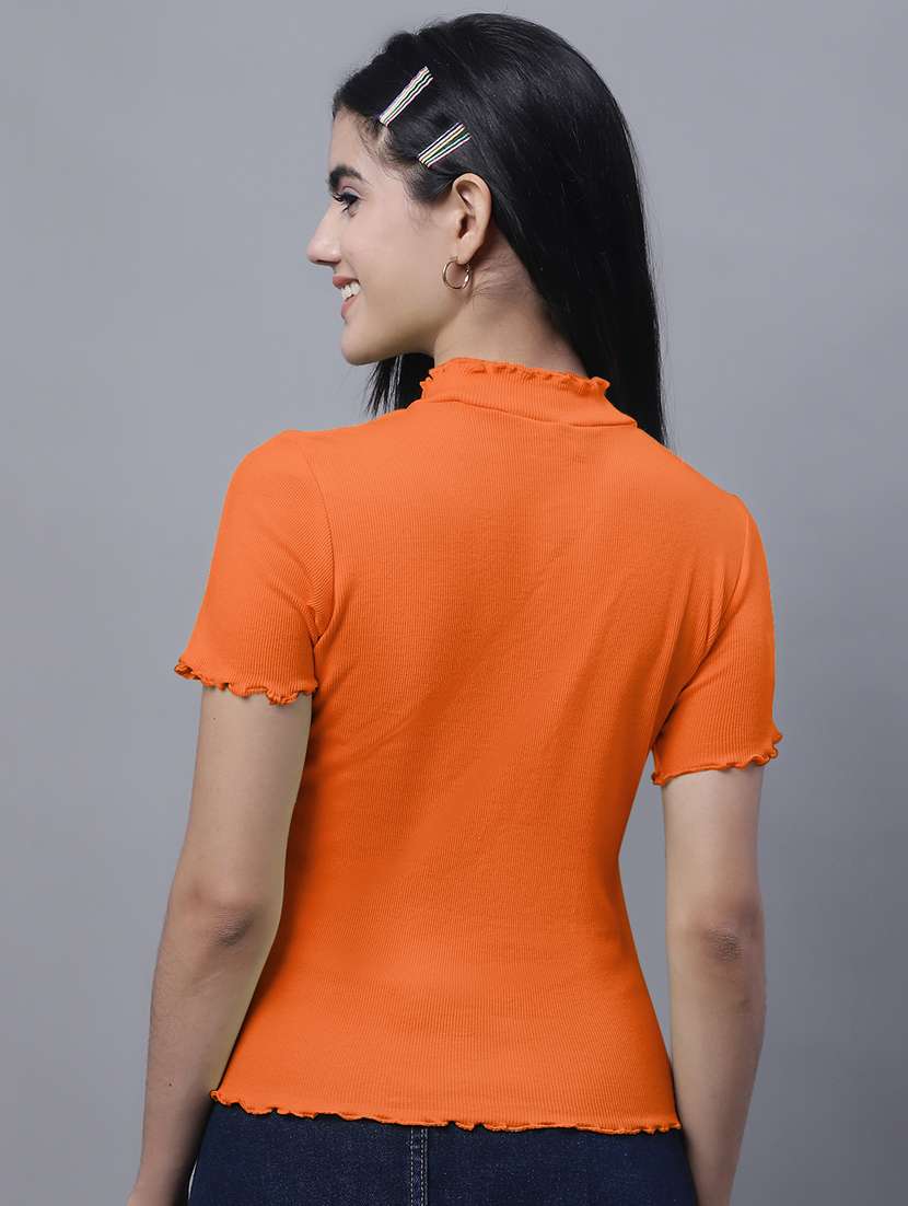women solid mock neck short sleeves top - 20013034 - Standard Image - 3