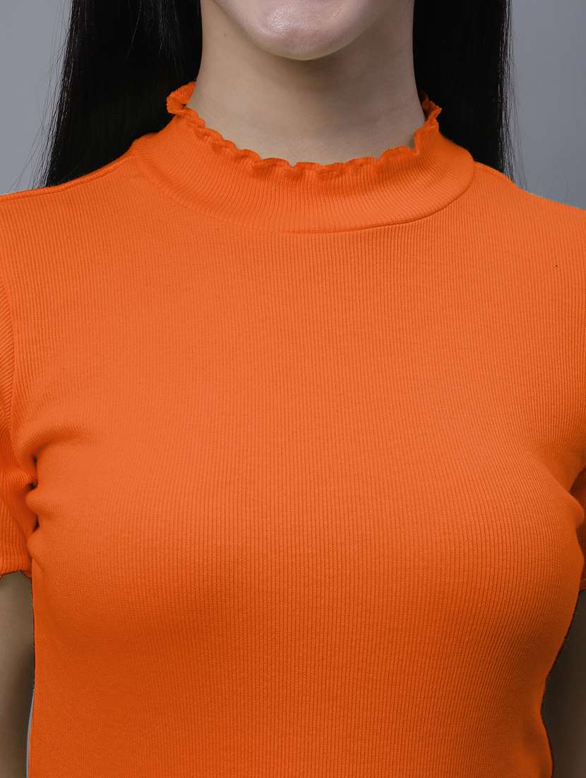 women solid mock neck short sleeves top - 20013034 - Standard Image - 5