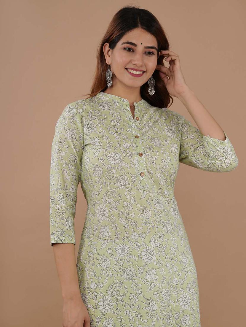 green cotton straight kurta - 20014401 - Standard Image - 3