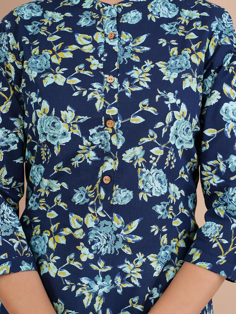 navy cotton straight kurta - 20014419 - Standard Image - 5