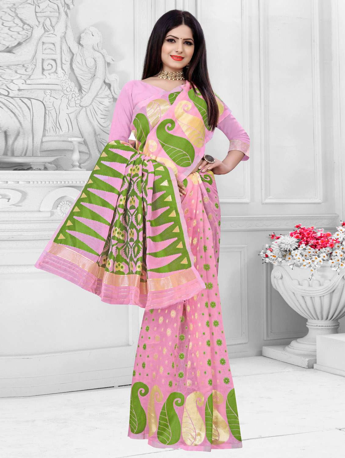self design jamdani saree with blouse - 20015338 -  Standard Image - 3