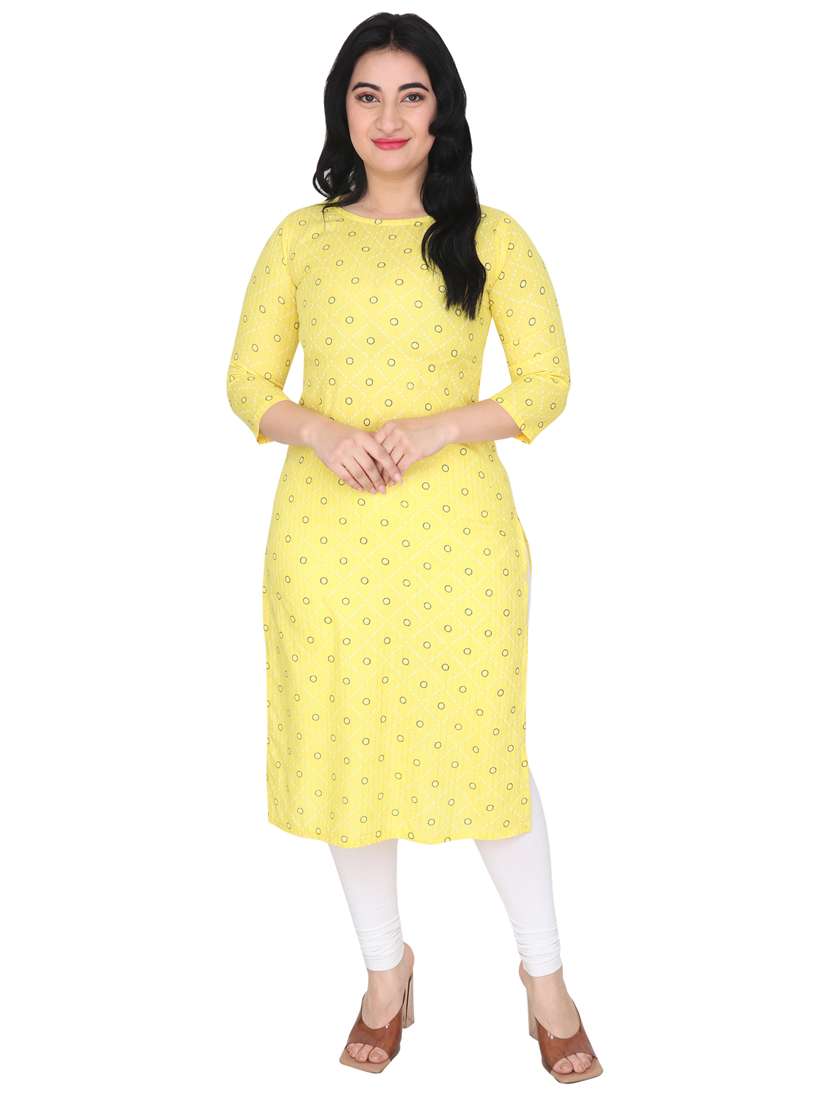 yellow cotton blend straight kurta - 20015375 -  Zoom Image - 0