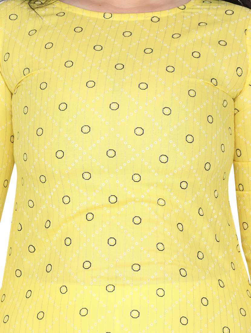 yellow cotton blend straight kurta - 20015375 - Standard Image - 3