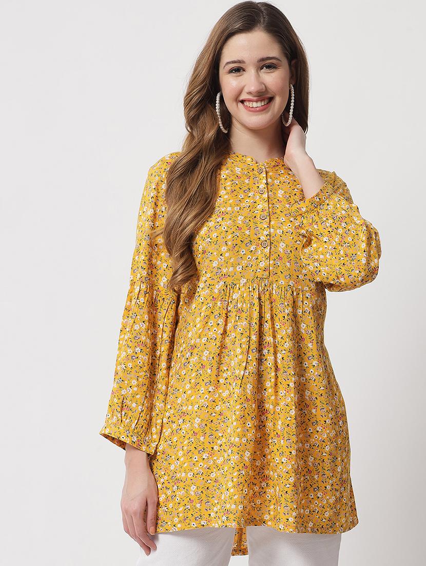 mandarin neck a-line kurti - 20016884 - Zoom Image - 0