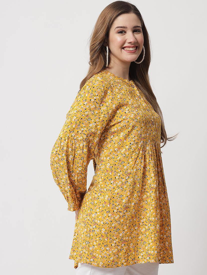 mandarin neck a-line kurti - 20016884 - Standard Image - 3