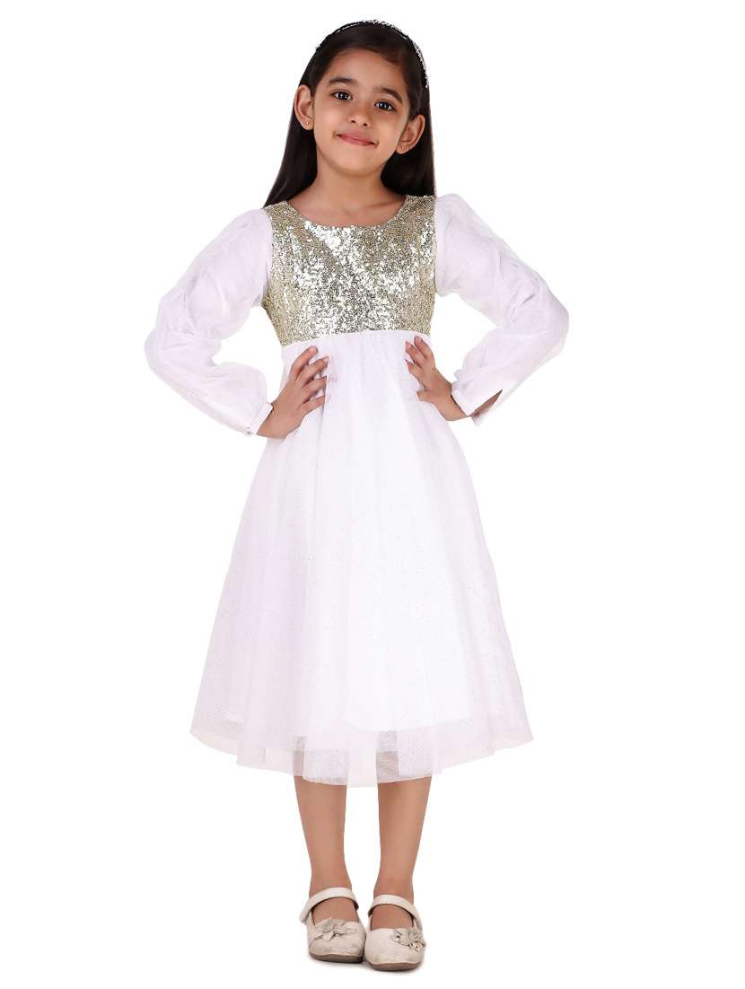 girls round neck long sleeves frock - 20017420 -  Zoom Image - 0