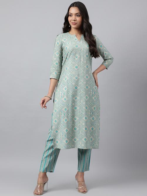blue printed kurta pant set - 20017473 - Standard Image - 0