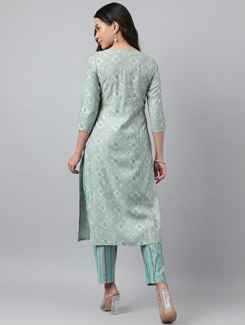 blue printed kurta pant set - 20017473 - Standard Image - 3