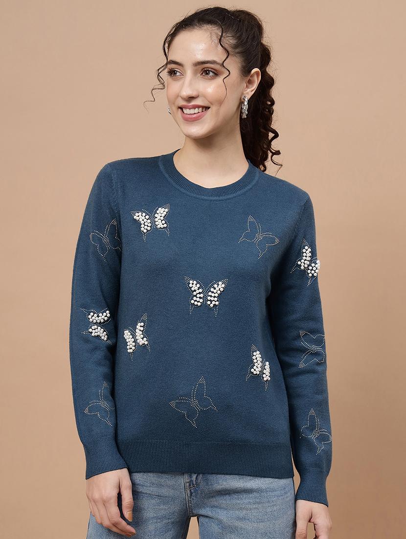 round neck embellished regular pullover - 20017524 - Zoom Image - 0