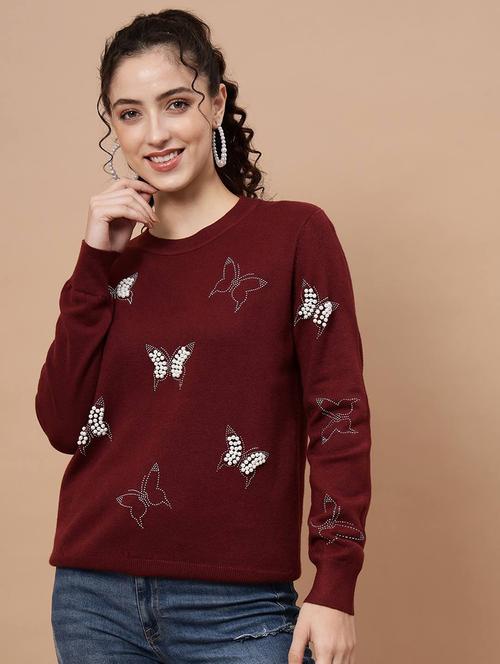 round neck embellished regular pullover - 20017525 -  Standard Image - 0