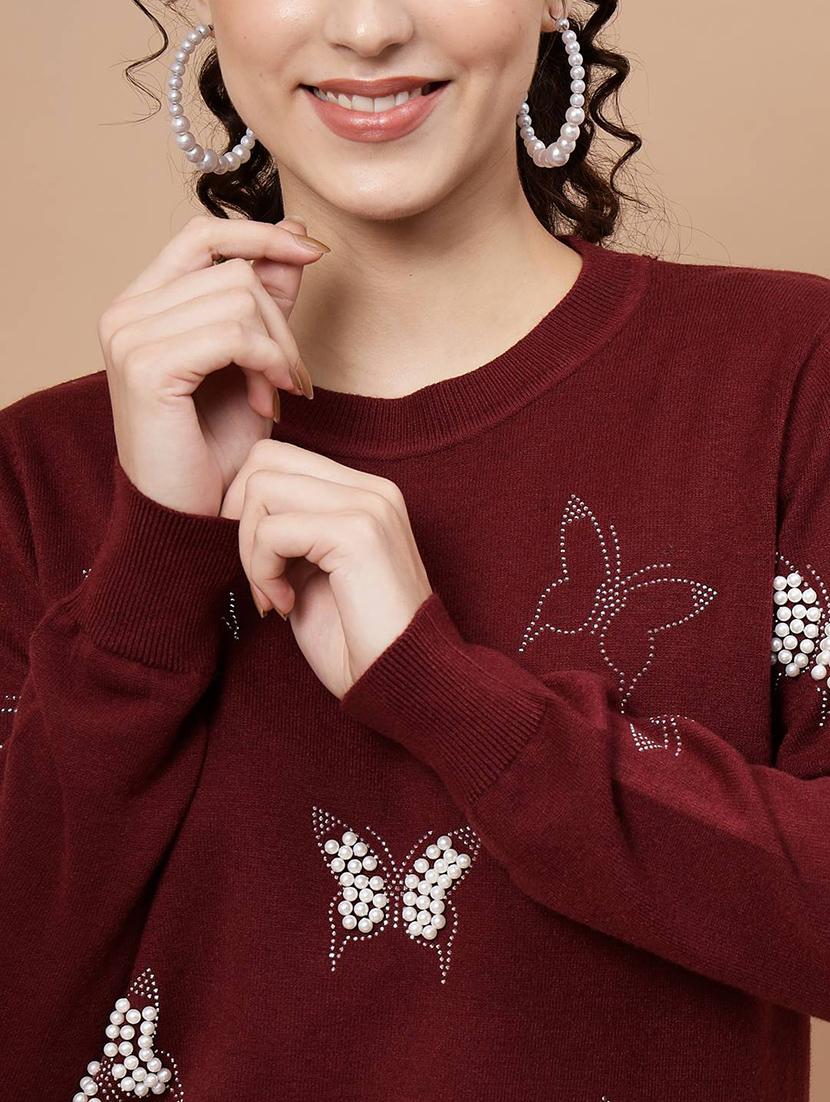 round neck embellished regular pullover - 20017525 - Standard Image - 5