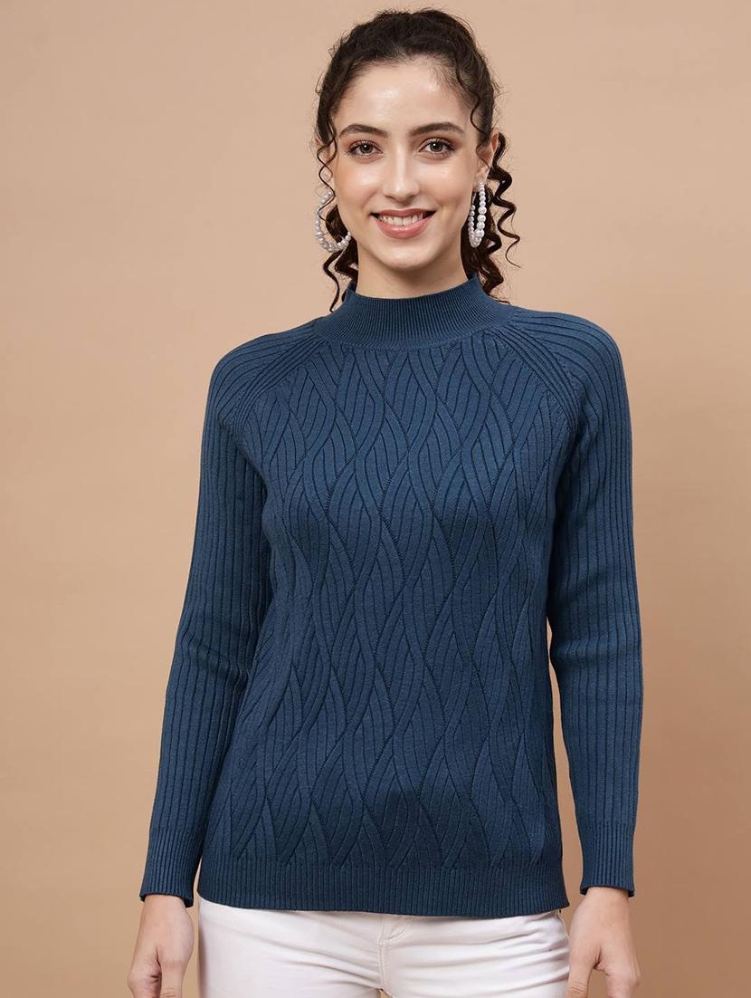 high neck self design regular pullover - 20017528 - Zoom Image - 0
