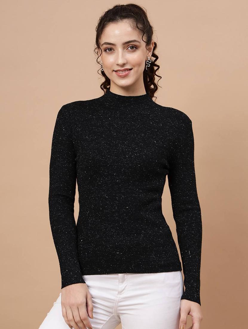 high neck self design regular pullover - 20017534 -  Zoom Image - 0