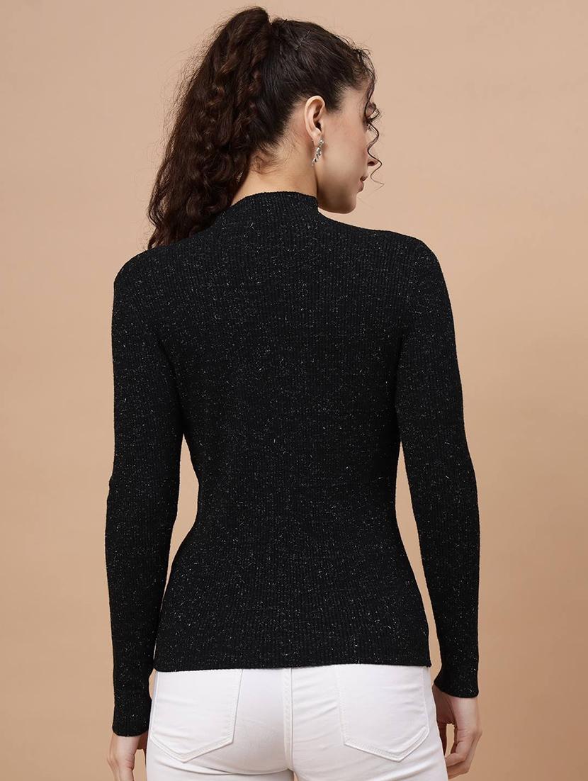 high neck self design regular pullover - 20017534 - Standard Image - 3