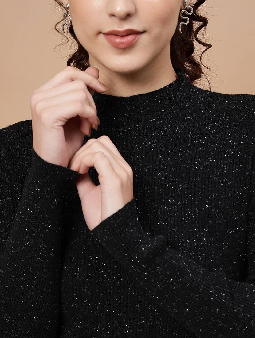 high neck self design regular pullover - 20017534 - Standard Image - 5
