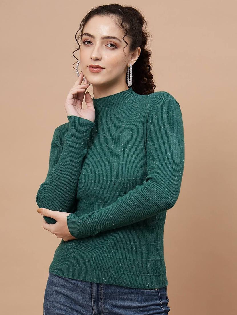 high neck self design regular pullover - 20017535 -  Zoom Image - 0