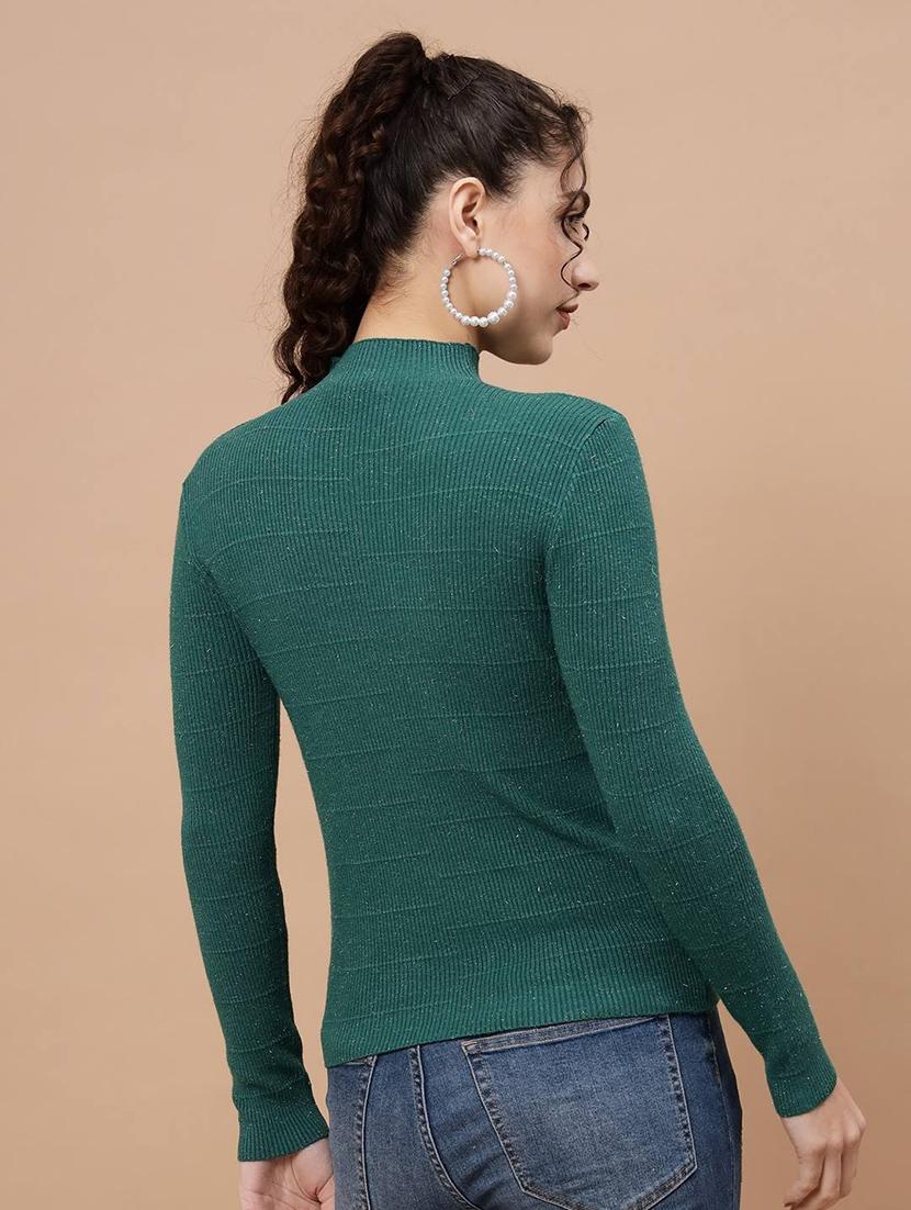 high neck self design regular pullover - 20017535 - Standard Image - 3