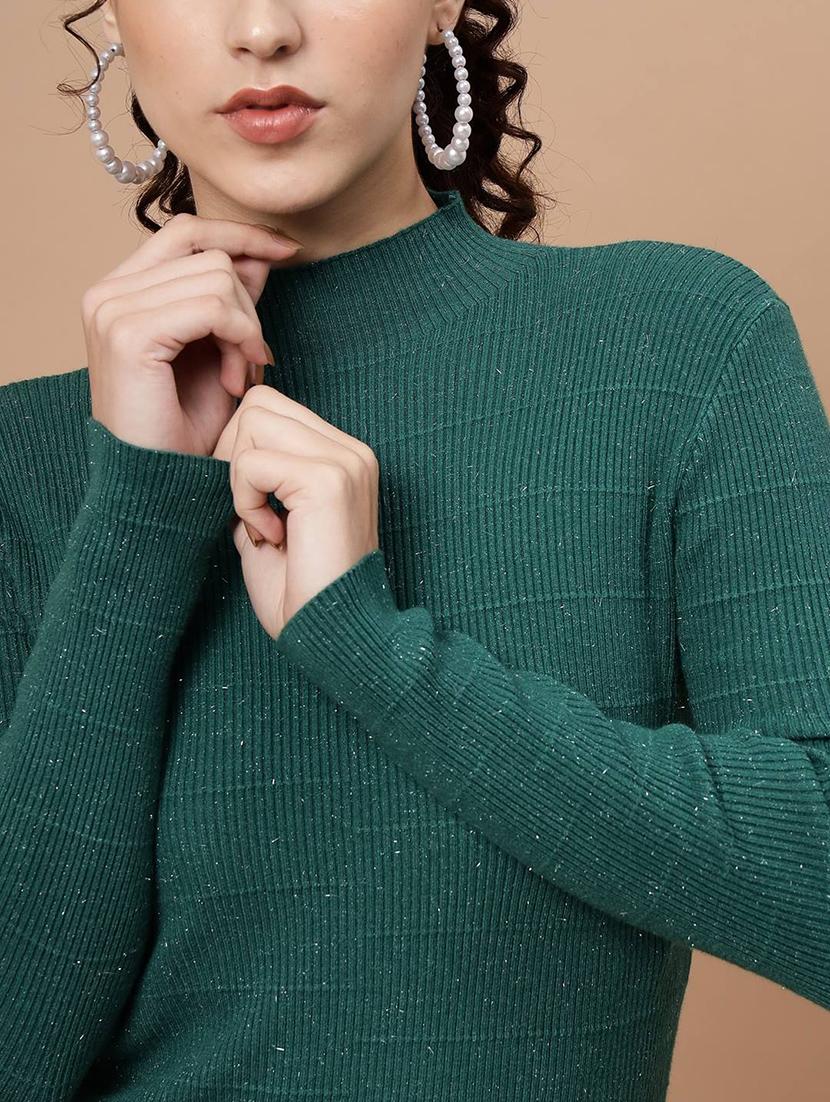 high neck self design regular pullover - 20017535 - Standard Image - 5