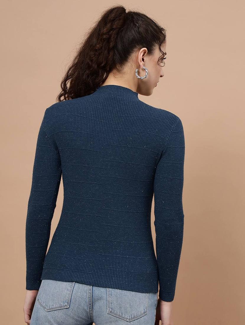 high neck self design regular pullover - 20017536 - Standard Image - 3