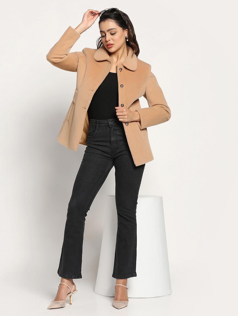 solid beige peter pan collar coat - 20017572 - Standard Image - 3