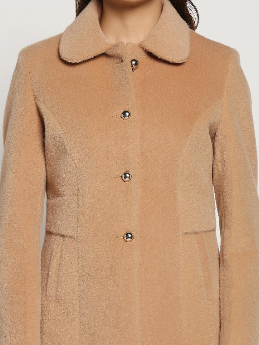 solid beige peter pan collar coat - 20017572 - Standard Image - 5