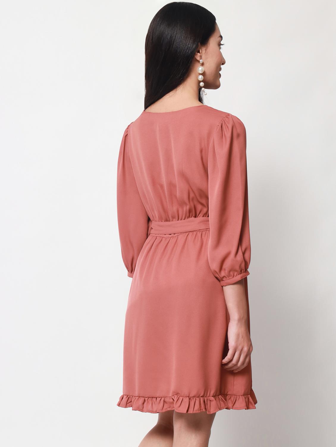 v-neck solid fit & flared mini dress - 20017607 - Standard Image - 3