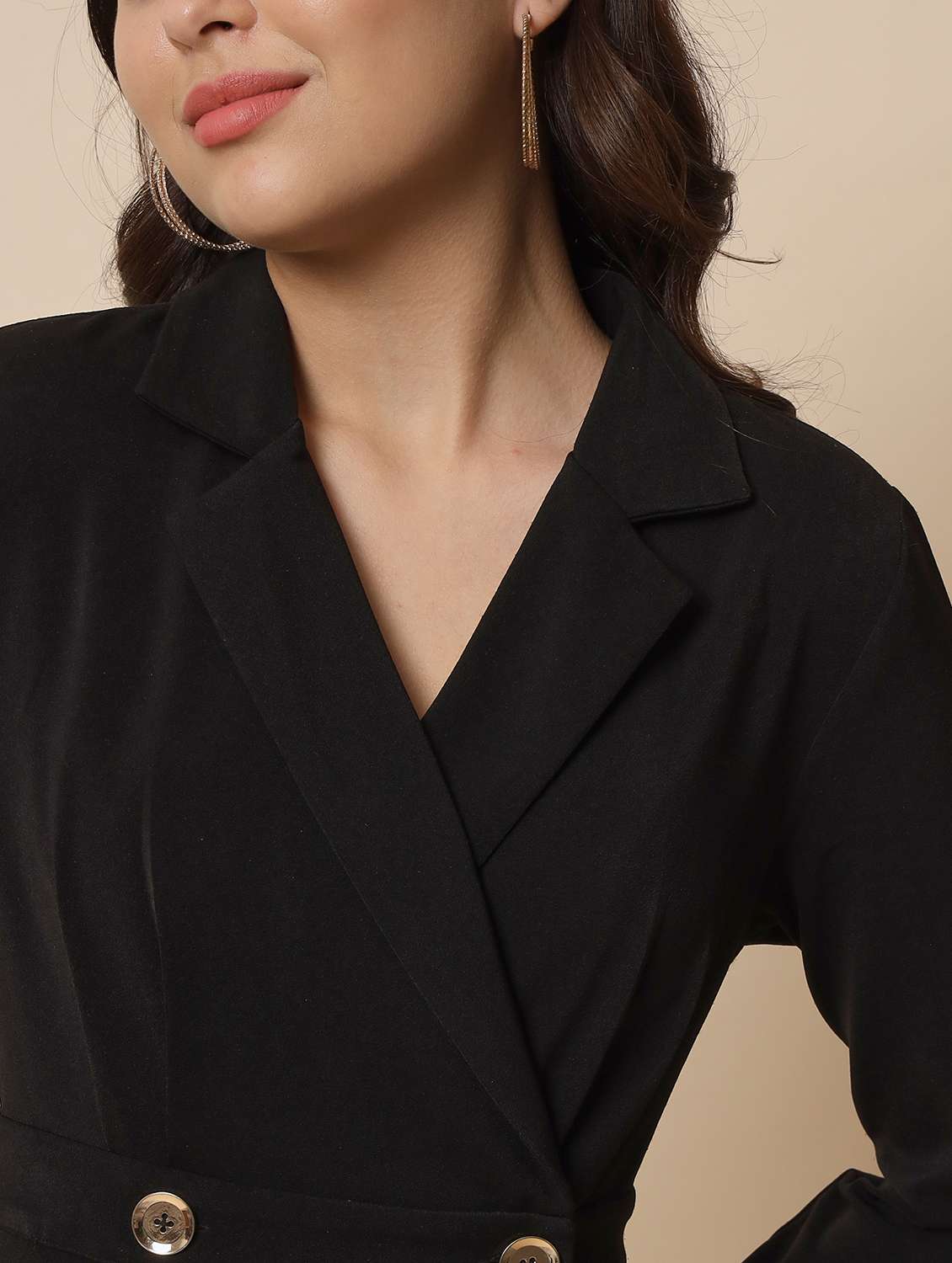 lapel neck solid fit & flare midi dress - 20017618 -  Standard Image - 5