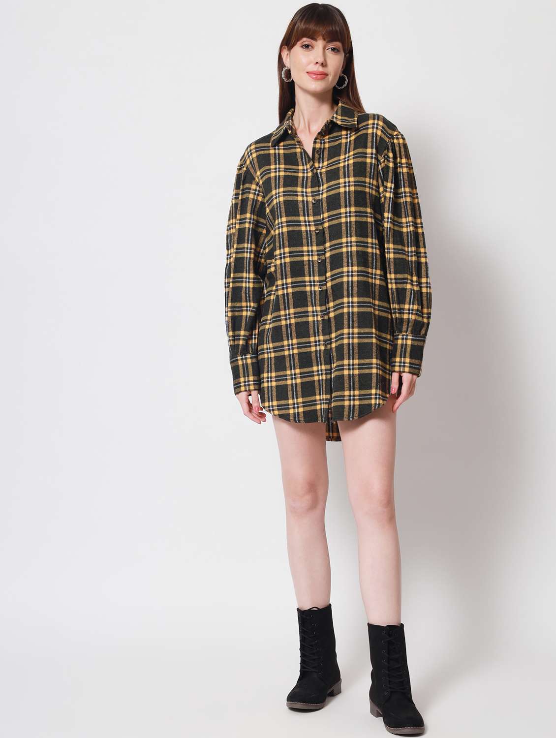 shirt collar checkered mini shirt dress - 20017627 -  Standard Image - 3
