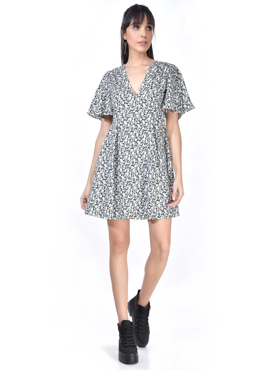 v-neck printed mini dress - 20017678 - Zoom Image - 0