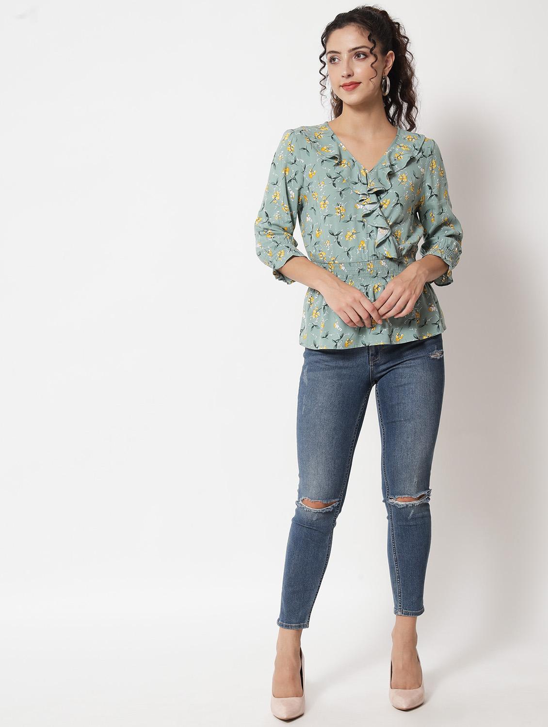 v-neck printed regular top - 20017801 - Standard Image - 5