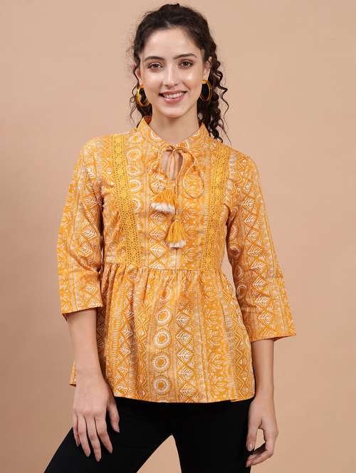 tie-up neck printed peplum top - 20017804 - Standard Image - 0
