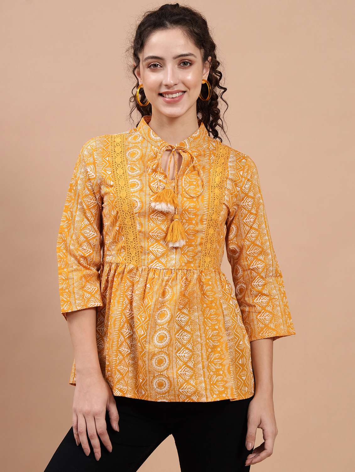 tie-up neck printed peplum top - 20017804 - Zoom Image - 0