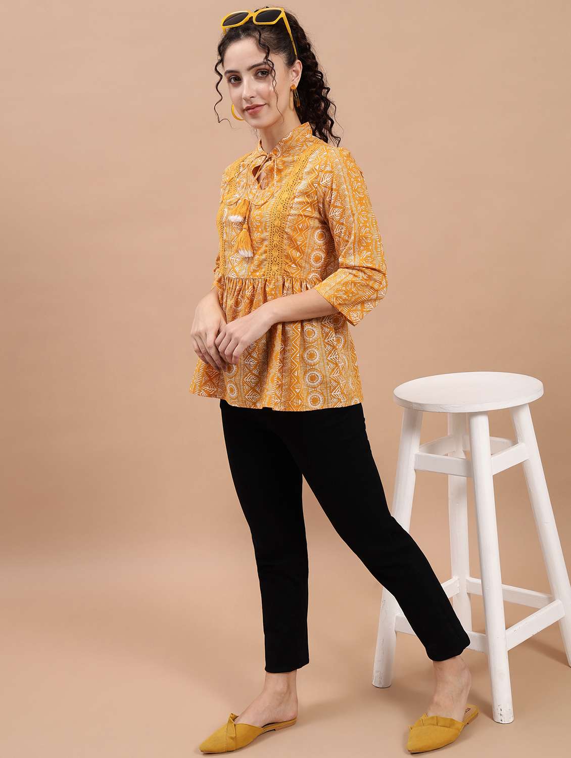 tie-up neck printed peplum top - 20017804 - Standard Image - 3