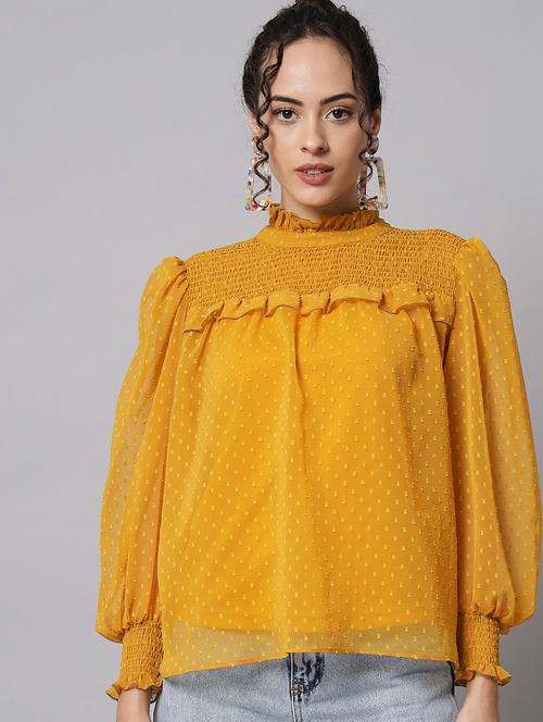 yellow georgette regular top - 20017823 - Standard Image - 0