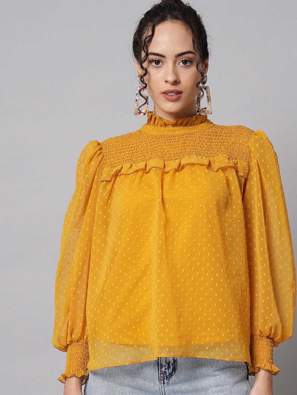 yellow georgette regular top - 20017823 - Zoom Image - 0