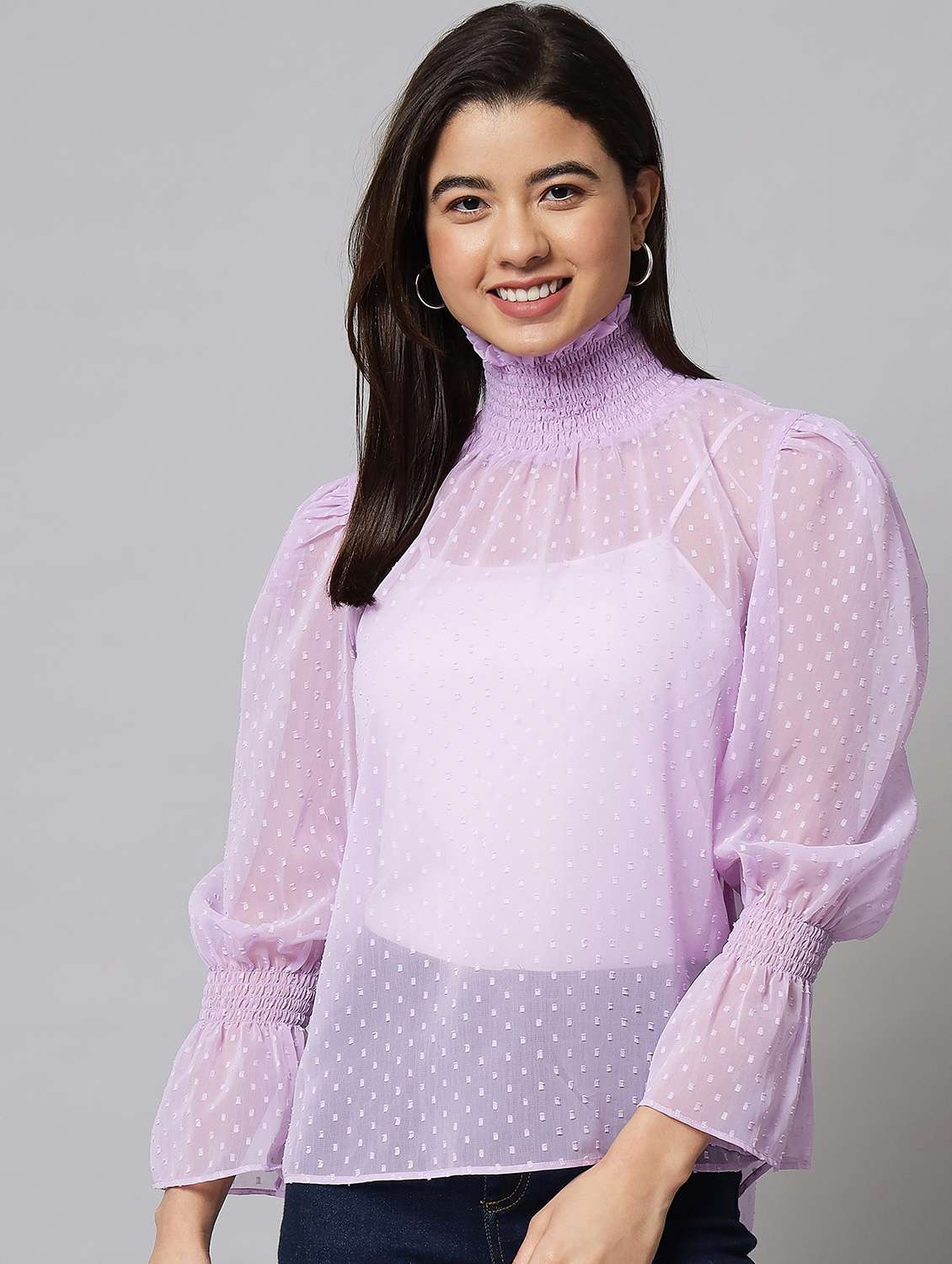 purple georgette regular top - 20017824 - Zoom Image - 0