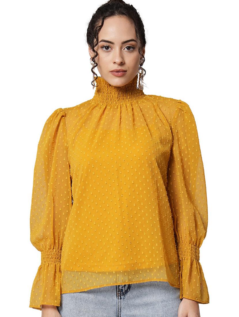 yellow georgette regular top - 20017825 - Zoom Image - 0