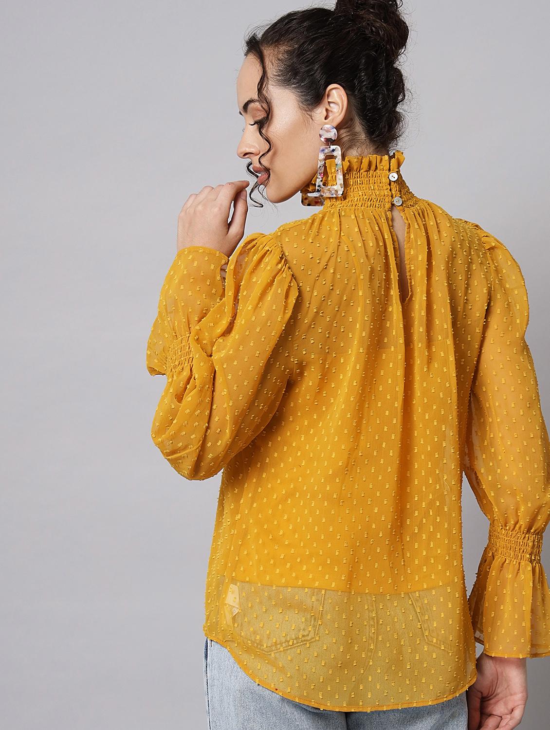 yellow georgette regular top - 20017825 - Standard Image - 3