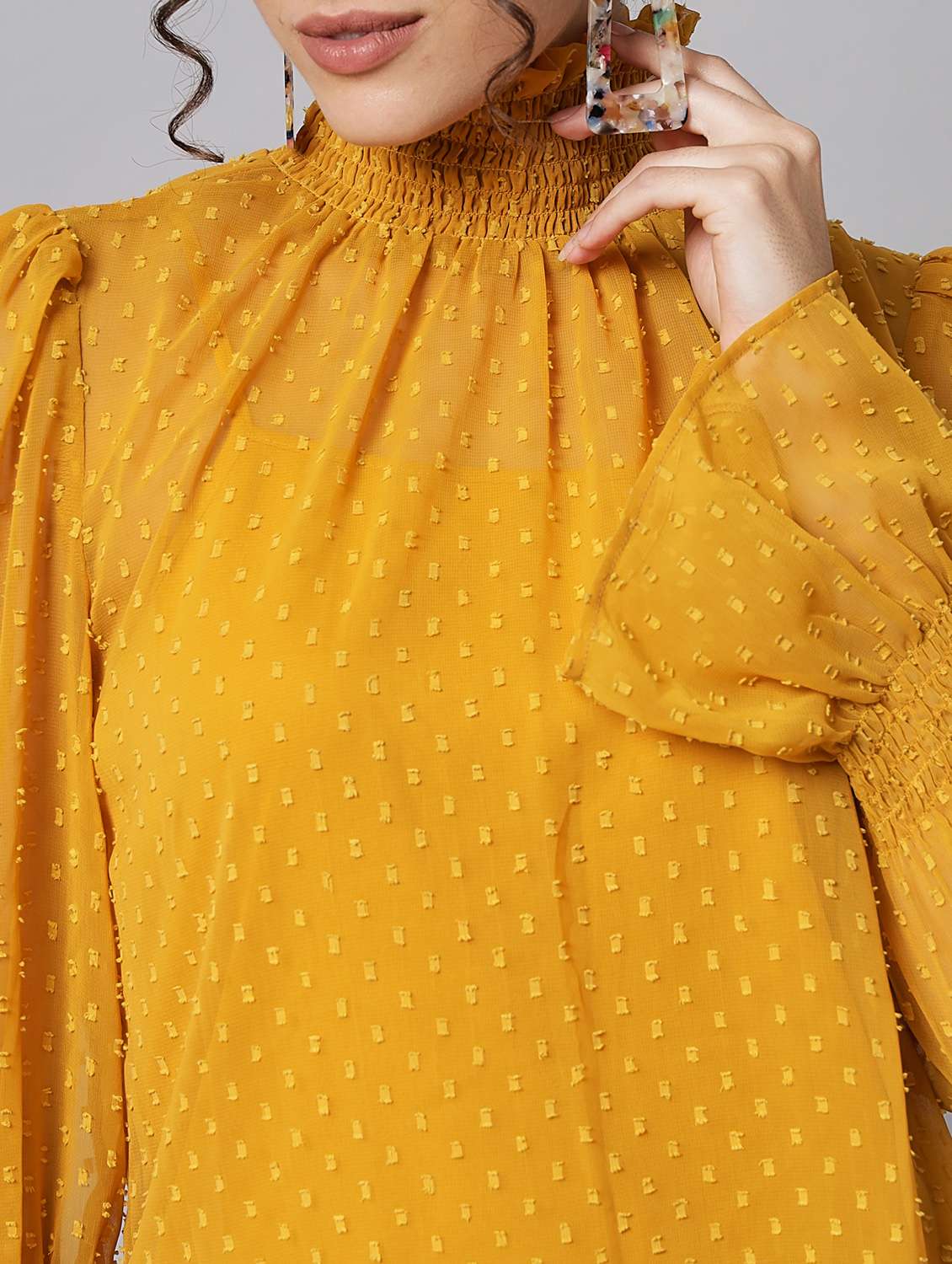 yellow georgette regular top - 20017825 - Standard Image - 5