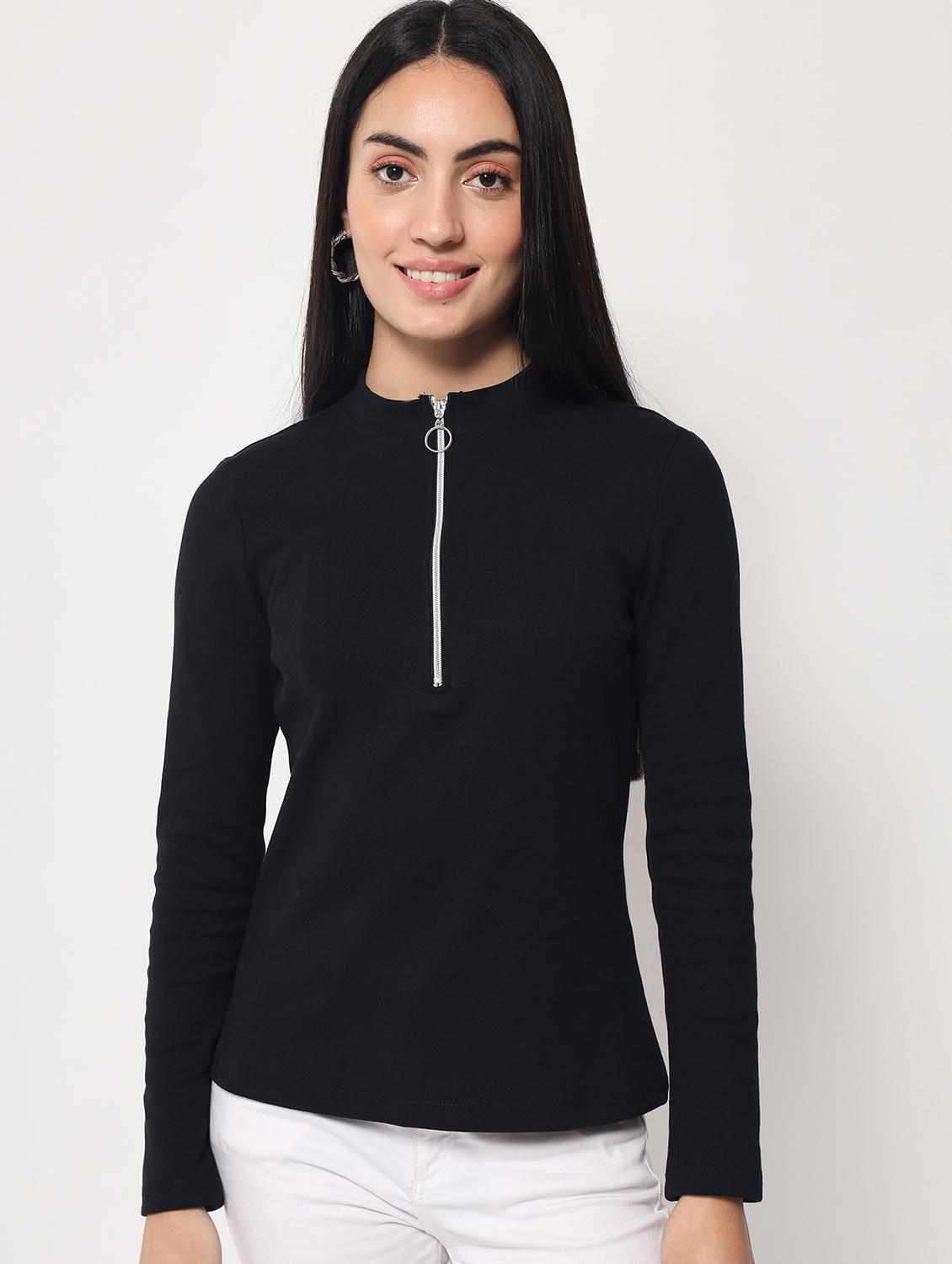 black cotton blend regular top - 20017851 - Zoom Image - 0