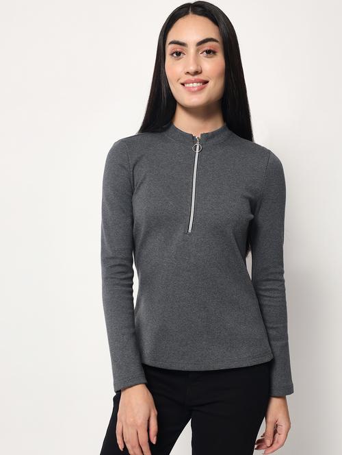 grey cotton blend regular top - 20017852 -  Standard Image - 0