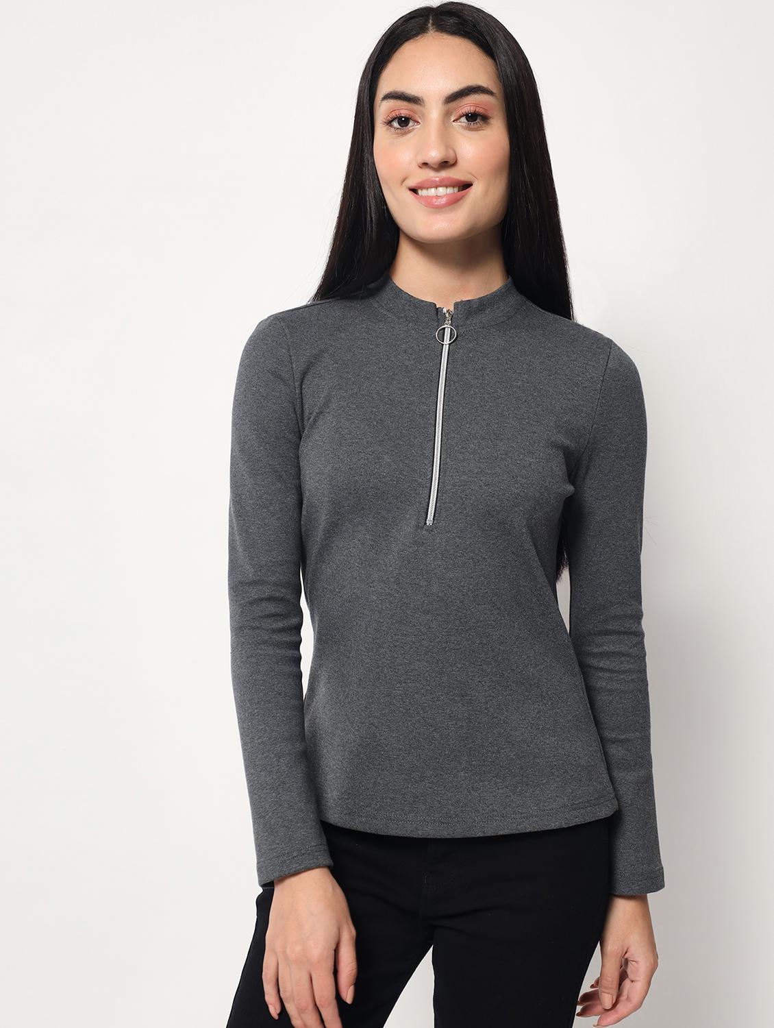 grey cotton blend regular top - 20017852 -  Zoom Image - 0