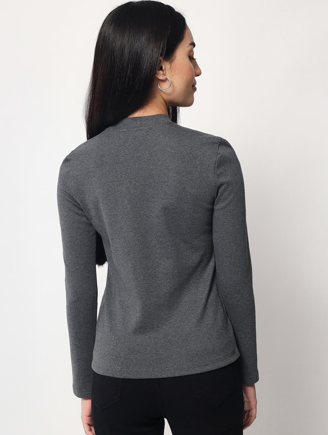 grey cotton blend regular top - 20017852 - Standard Image - 3