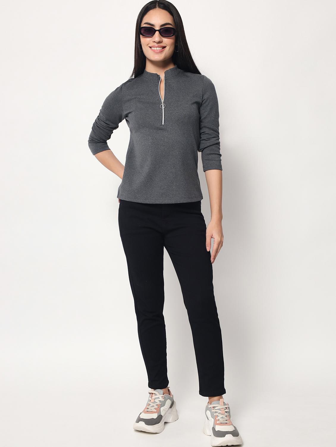 grey cotton blend regular top - 20017852 - Standard Image - 5