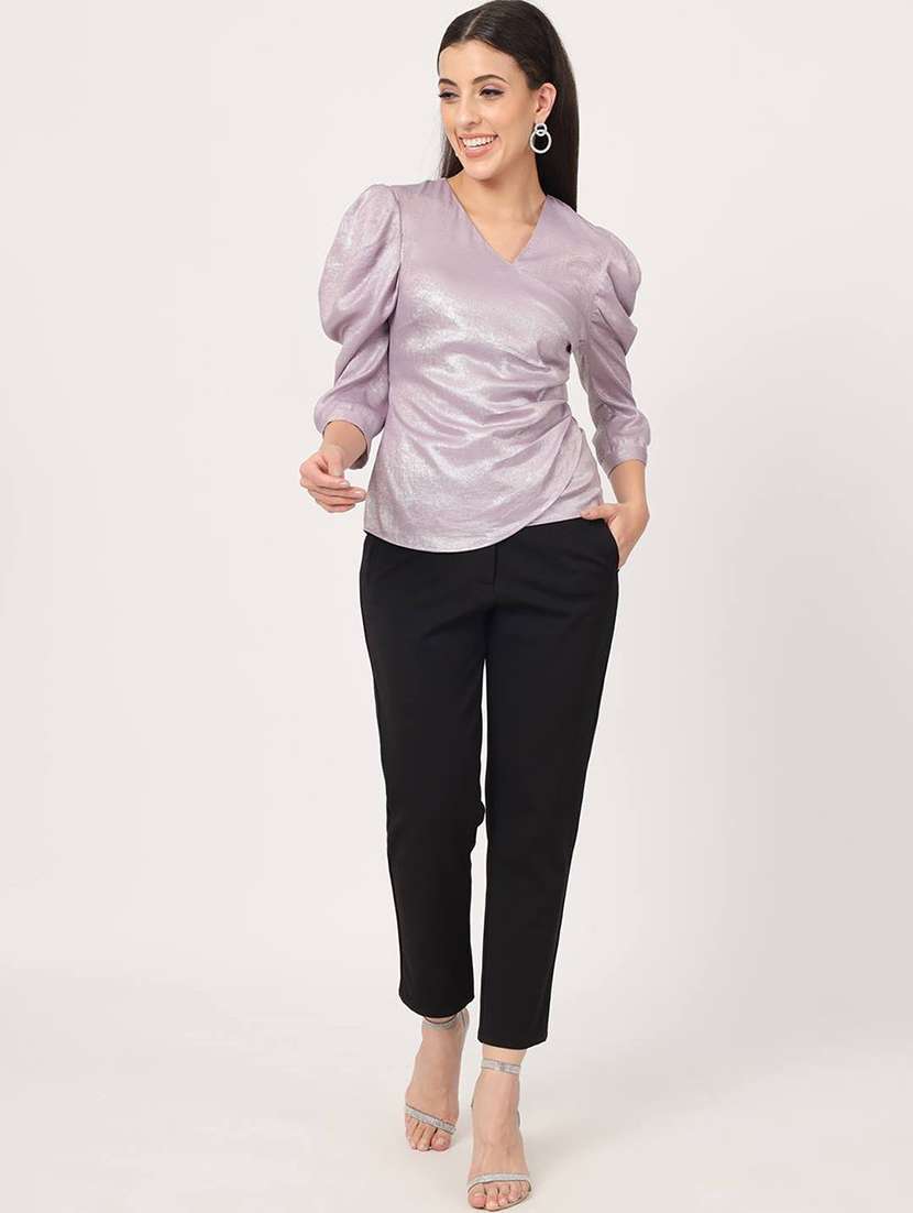 purple v neck regular top - 20017876 -  Standard Image - 5