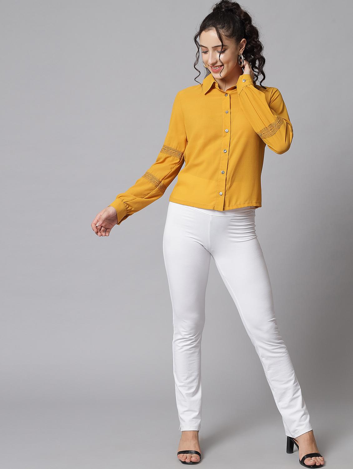 mustard crepe shirt - 20017950 - Standard Image - 3