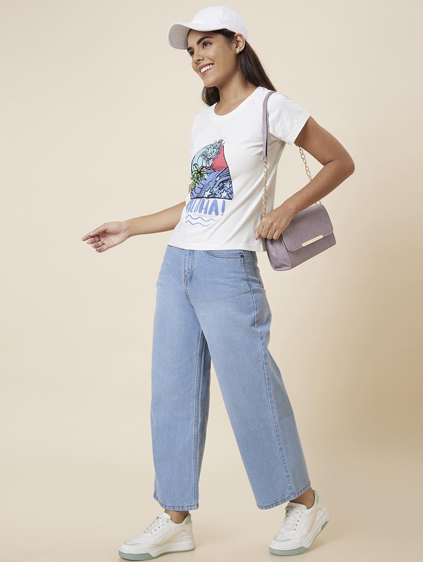 women's front print round neck t-shirt - 20018012 - Standard Image - 3